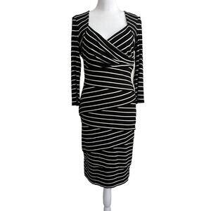 White House Black Market Instantly Slimming Pencil Dress Stripes Sleeves Sexy 6